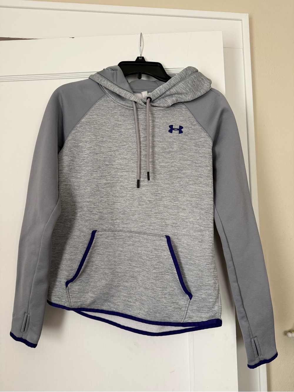 Women’s Under Armour Grey Pullover Hoodie with Purple Trim Size S
